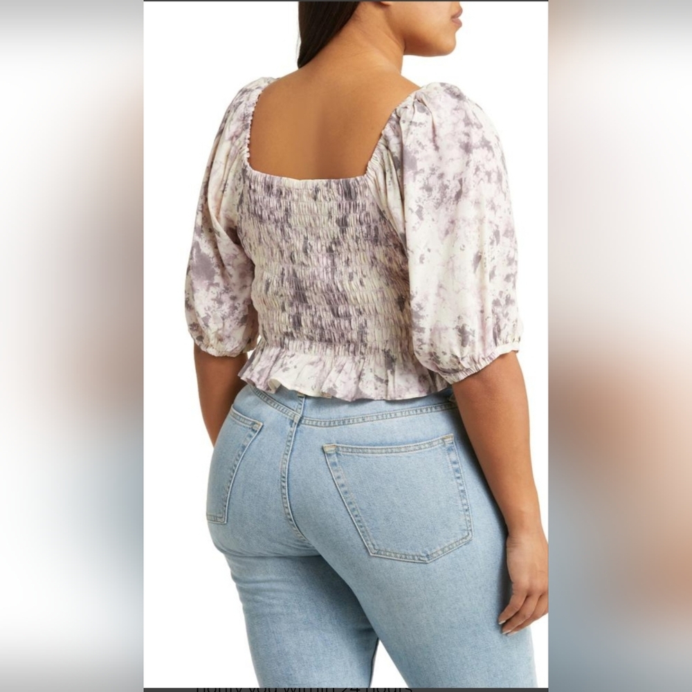 Nordstrom brand Open edit Tie Front Puff Sleeve Blouse purple size 2X. - Picture 2 of 9